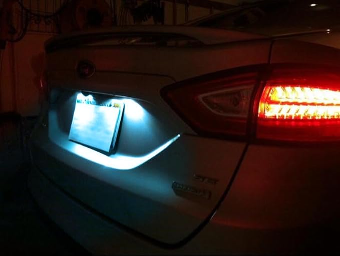 iJDMTOY Ice Blue Full LED License Plate Light Kit Compatible With Ford C-Max Edge Transit Connect Ecosport Ranger, Jaguar XF XJ, 18-SMD Aqua LED & Can-bus Error Free