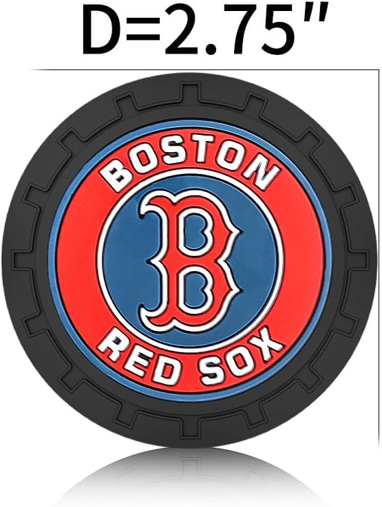 Baseball Fans Car Cup Holder Coasters for Boston Red Sox Fans, 2 Pack Red Sox Silicone Non-Slip Cup Mats, 2.75" Car Cup Holder Inserts for Auto Interior