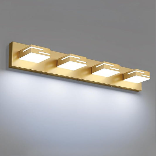 LED Modern Bathroom Vanity Light Fixtures, Dimmable Gold Vanity Lights for Bathroom Lighting Fixtures Over Mirror, with 360° Rotatable Heads 4-Light 30-inch (Cool White 6000K)