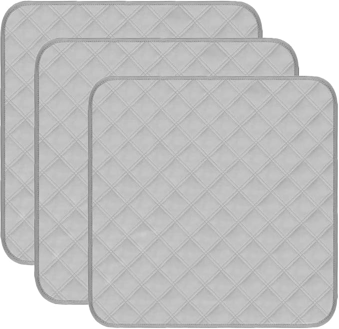 RIQINXIN Washable Incontinence Chair Pad 3pcs Non-Slip Waterproof Seat Protector Pads for Chair 21x22in Light Gray