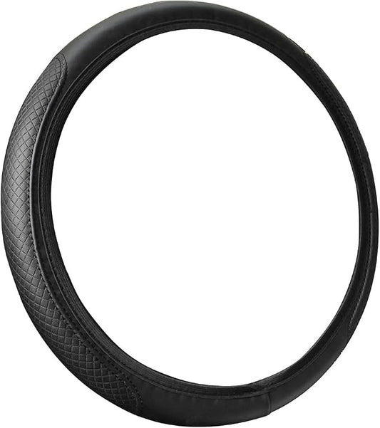 Leather Car Steering Wheel Cover for Men Women, Elastic, Breathable Anti-Slip, Universal 15 inch, (Black1)