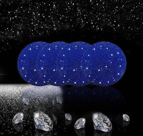 NBTEPEM 4pcs Bling Car Cup Holder Coaster, 2.75 inch Anti-Slip Shockproof Universal Fashion Car Coasters Insert Bling Crystal Rhinestone Automotive Interior Accessories for Women (Blue)