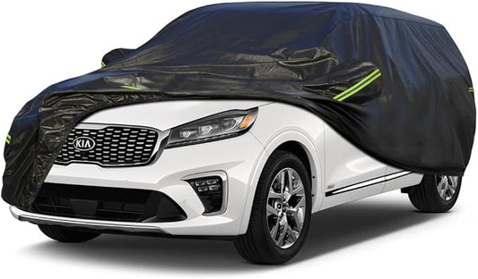 KouKou Waterproof SUV Car Cover Suitable for Kia Sorento from 2002 to 2025, 7 Layers Windproof All Weather Waterproof Outdoor Cover Sun Rain UV Dust Snow Protection. Black