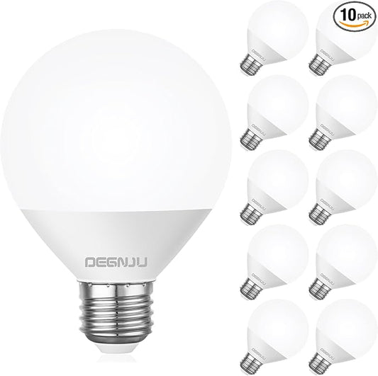 DEGNJU LED Vanity Light Bulbs, 60W Equivalent, Bathroom Light Bulbs 4000K Cool White, 800 Lumens, G25 Globe Bulb for Makeup Mirror, Round Shape, 7W, 120V, Non-Dimmable, 10 Pack