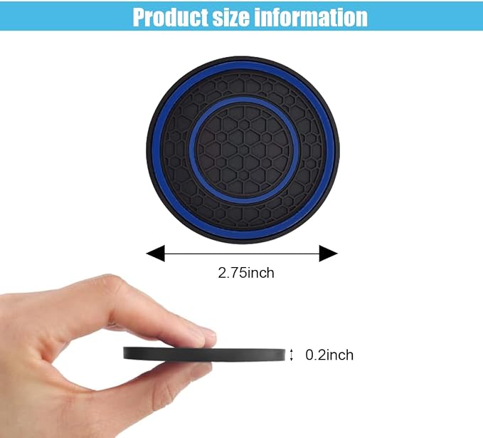 2PCS Car Cup Holder Coasters, 2.75 Inch Auto Non-Slip Anti Dust Cup Mats, Console Cup Holder Insert Coaster Auto Insulated Mats, Universal Interior Accessories for Most Cars (Blue)