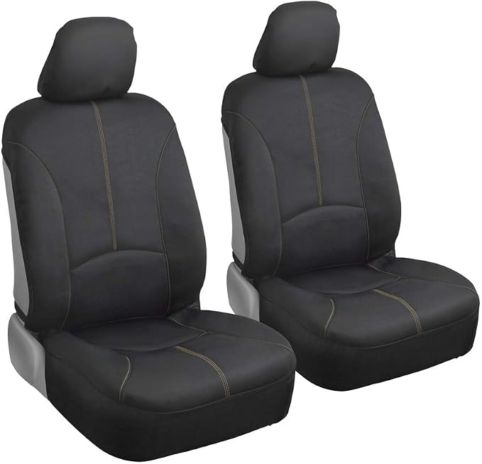 Motor Trend SpillGuard Waterproof Car Seat Covers, Front and Rear Full Set (Beige Stitch) – Neoprene Seat Protectors with Extended Bench Side Coverage for Auto, Truck, Van, and SUV