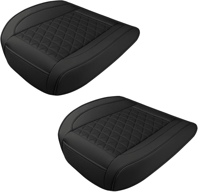 2PCS Luxury Faux Leather Car Seat Cover, Car Seats Cushion, Black | Anti-Slip Waterproof Universal Front Bottom Seat Protector with Storage Pocket for Sedans, SUVs, Trucks, Triangular Pattern