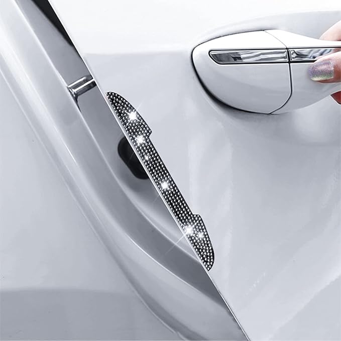4 PCS Bling Rhinestone Car Door Handle Scratch Protector, Universal for All Cars, Vehicles, SUVs, Side Rearview Mirror, Edge Guard, Exterior Accessories for Women Men (White)