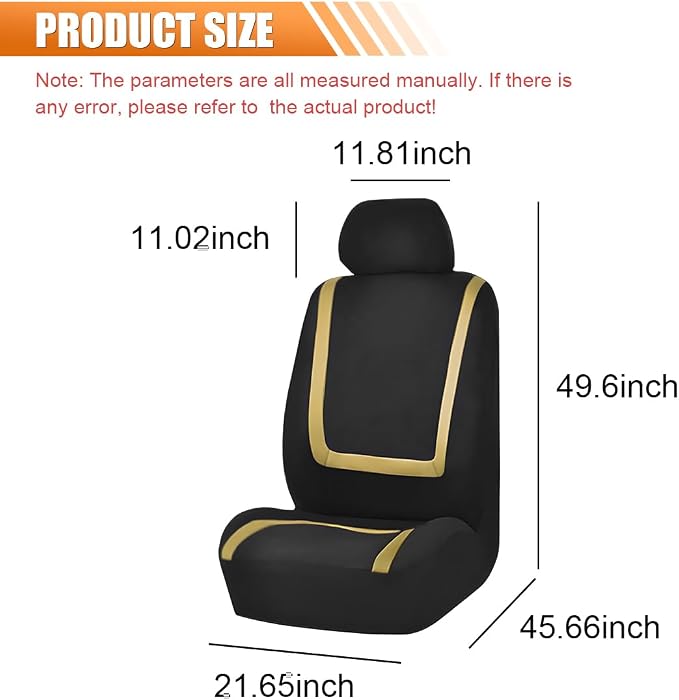 Car Seat Covers, Breathable Comfortable Automotive Seat Protectors, Anti-Slip 2 Front Seats Covers Airbags Compatible, Universal Washable Vehicle Accessories for Car, Truck, SUV (Black/Beige)