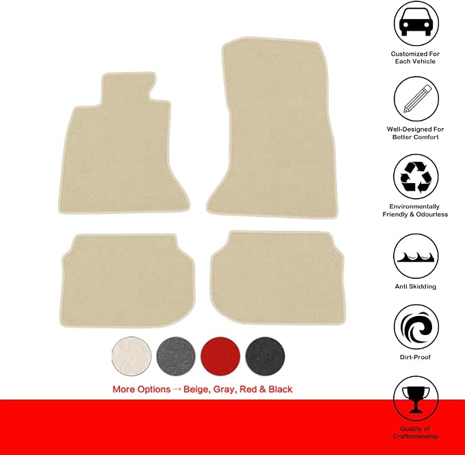 Fit 2011-2016 BMW F10 5-Series 4-Door Sedan Floor Mats Nylon Beige | IKON MOTORSPORTS, Factory Fitment Front & Rear Car Floor Mats Liner Carpets Replacement 4PC, 2012 2013 2014 2015