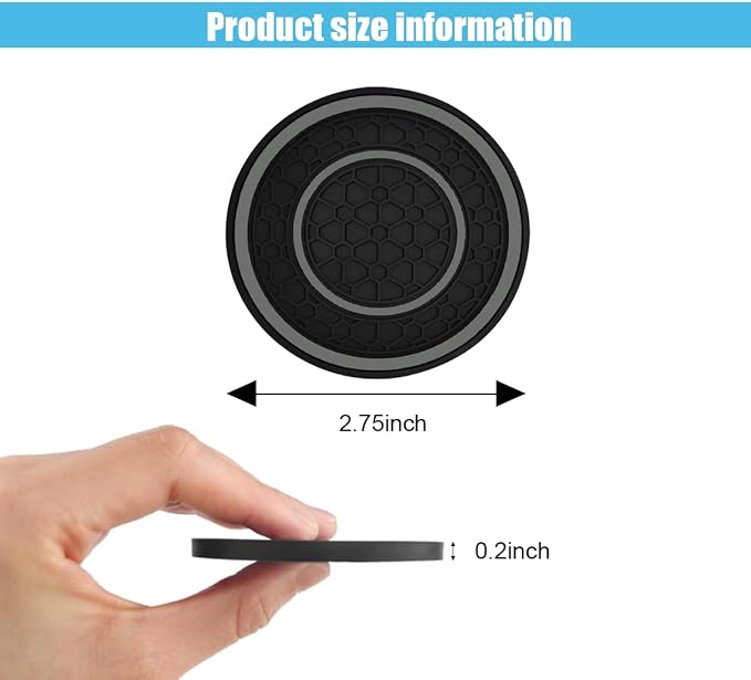2PCS Car Cup Holder Coasters, 2.75 Inch Auto Non-Slip Anti Dust Cup Mats, Console Cup Holder Insert Coaster Auto Insulated Mats, Universal Interior Accessories for Most Cars (Gray)