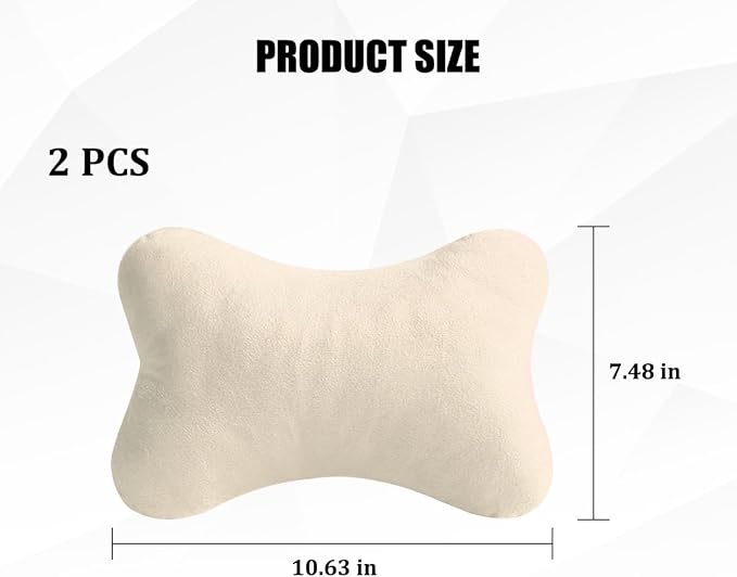 2PCS Car Neck Pillow, Soft Comfortable Vehicle Seat Neck Support Pillow Cushion for Relief Driving Fatigue, Breathable Auto Interior Headrest Neck Rest Pad, Universal for Vehicles (Beige)