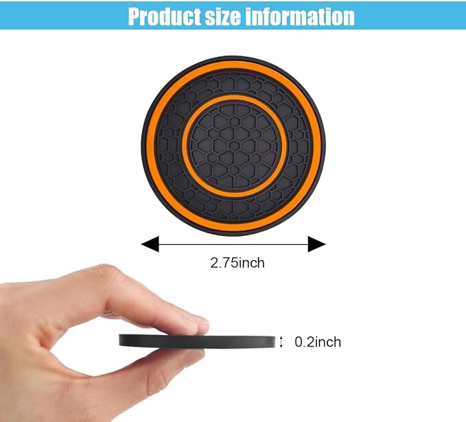 2PCS Car Cup Holder Coasters, 2.75 Inch Auto Non-Slip Anti Dust Cup Mats, Console Cup Holder Insert Coaster Auto Insulated Mats, Universal Interior Accessories for Most Cars (Orange)