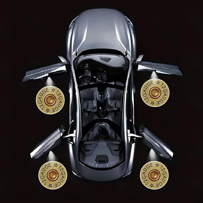 4PCS Car Door Lights,12 Gauge Bullet Shaped Brass Door Lights Logo Projector LED Shadow Welcome Lamp,Cool Car Accessories Gifts for Men Women,Suitable for All Vehicles Motorcycle Bike