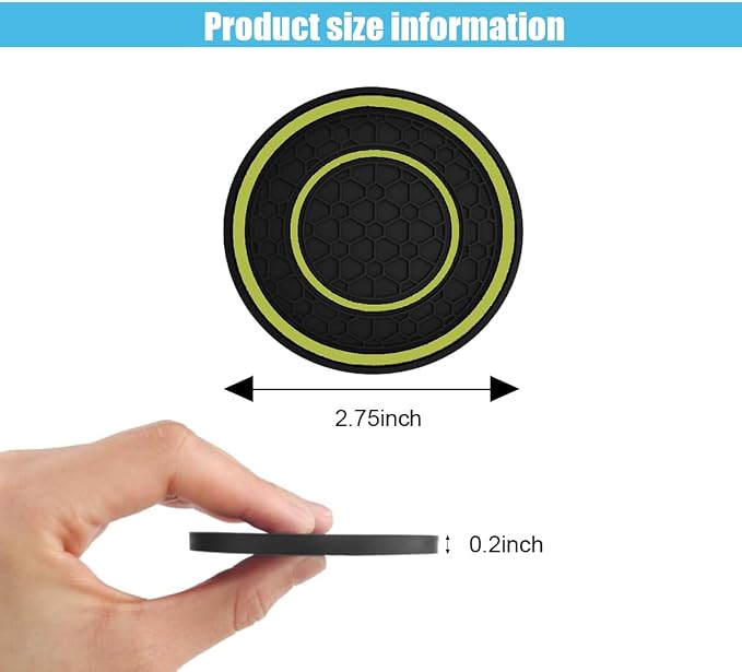 2PCS Car Cup Holder Coasters, 2.75 Inch Auto Non-Slip Anti Dust Cup Mats, Console Cup Holder Insert Coaster Auto Insulated Mats, Universal Interior Accessories for Most Cars (Yellow)