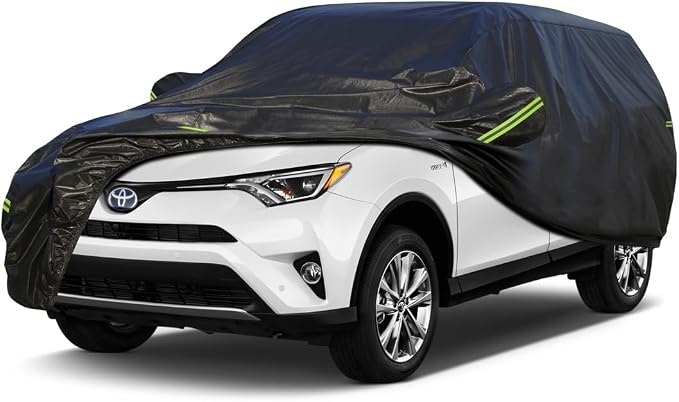 KouKou Waterproof SUV Car Cover Suitable for Toyota Rav4 from 2005 to 2025, 7 Layers Windproof All Weather Waterproof Outdoor Cover Sun Rain UV Dust Snow Protection. Black
