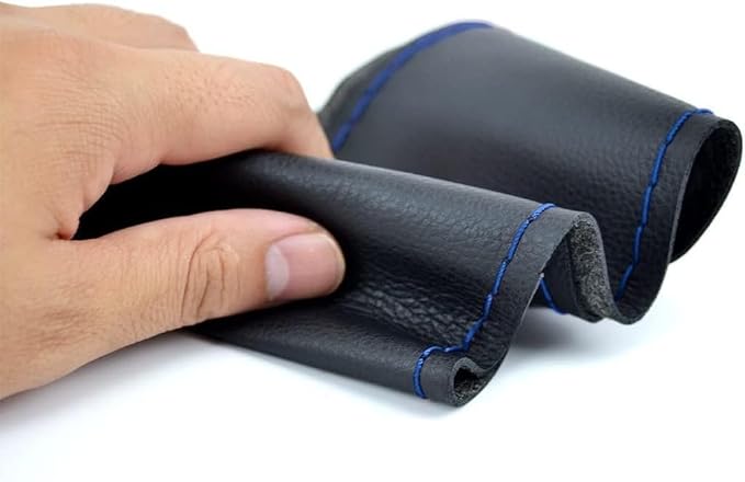 AUTOXBERT 38cm/15 Inch Leather Steering Wheel Cover Stitch On Wrap, Blue | Breathable, Anti-Slip Steering Wheel Cover for Nissan Qashqai Toyota Camry RAV4 VW Golf