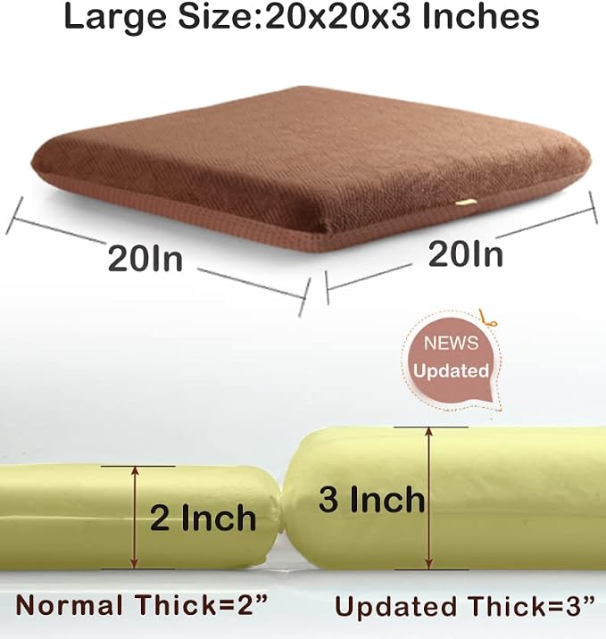 Sigmat Recliner Cushion for Elderly with Memory Foam 20x20x3 Inches Large Square Seat Cushion for Recliner Chair, Floor Pillow, Truck Seat Cushion Grey
