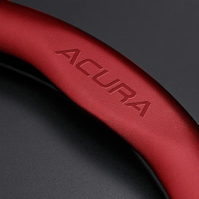 Steering Wheel Cover Compatible with Acura, Nappa Leather&Carbon Fiber Texture Steering Wheel Cover, 14.5-15 Inch Diameter with 2 Coasters and USB Fast Charging Cable (Red)