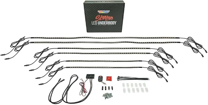 LEDGlow 6pc Purple Slimline LED Truck Flexible Underglow Lighting Kit | Neon Accent Lights Include Flex Underbody Tubes, Solid Color Illumination, 4 Modes, Control Box & Remote
