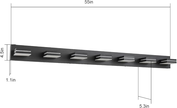 SineRise LED Modern Bathroom Vanity Light Fixtures (7-Light, 55-Inch, Dimmable), Matte Black Modern Acrylic Bathroom Wall Lighting Fixtures Over Mirror (Cool White 6000K)