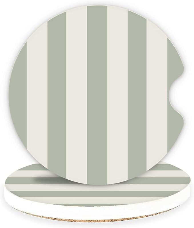 Ceramic Car Coasters – Absorbent Car Cup Holder Coaster Set for Women, Cute Aesthetic Car Accessories for Girls, 2 Pack (Moss Green)