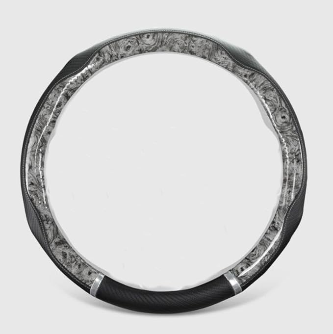Peach Wood Grain Steering Wheel Cover Anti-Slip Breathable Durable Leather Four Seasons Universal 15 Inch Car Wrap Cover (Gray)