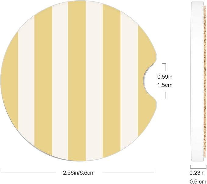 Ceramic Car Coasters – Absorbent Car Cup Holder Coaster Set for Women, Cute Aesthetic Car Accessories for Girls, 2 Pack (Golden Yellow)