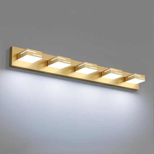 LED Modern Bathroom Vanity Light Fixtures, Dimmable Gold Vanity Lights for Bathroom Lighting Fixtures Over Mirror, with 360° Rotatable Heads 5-Light 36-inch (Cool White 6000K)