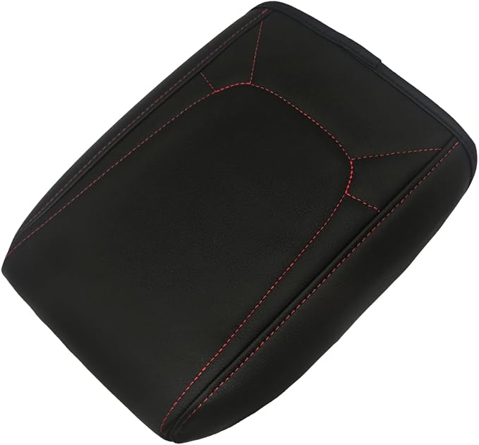Muslogy Center Console Armrest Cover Fit for Chevy Colorado/GMC Canyon 2023-2025 2026 Accessories, Comfort Armrest Pad Console Lid Cushion Vegan Leather Regular Thick(Red Trim)