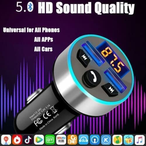 FM Transmitter, Bluetooth 5.0 Car Radio Audio Adapter MP3 Player With Dual USB Charger for Phone and Tablets