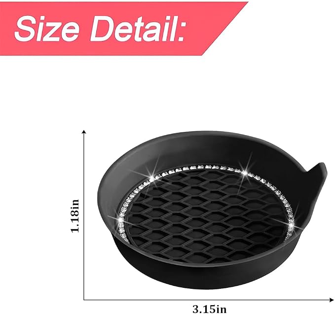 4PCS Bling Car Cup Holder Coaster, Crystal Rhinestone Insert Dustproof Non-Slip Drink Cup Mat, Diamond Shockproof Auto Interior Water Bottle Pad Cushion Coaster, Universal Fit (Black)