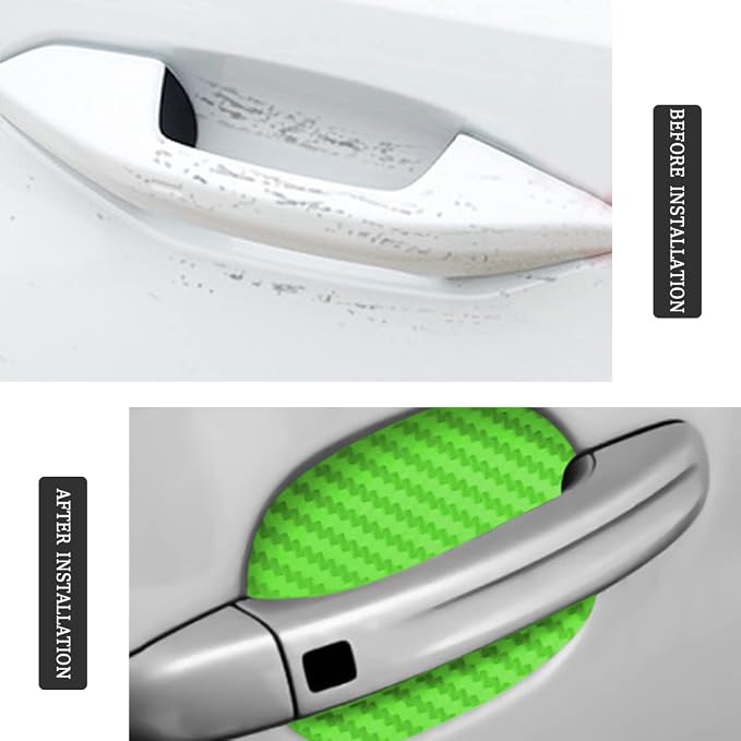 Blilo 8PCS Car Door Handle Sticker, Carbon Fiber Anti-Scratches, Universal Fit, Green/8PCS