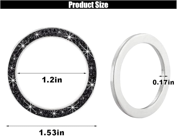 GLSOWEE Car Bling Crystal Rhinestone Engine Start Decoration Ring, Ring Start Button Cover Sticker Key Ignition & Knob Ring Decoration, Bling Car Interior Accessories for Women (Black)