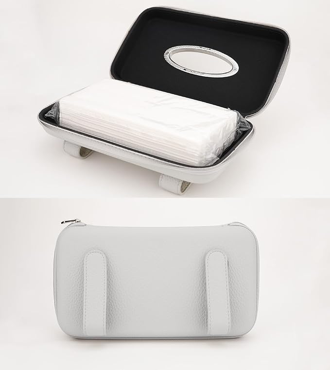 Sun Visor Tissue Holder, Zipper Napkin Holder, PU Leather Backseat Tissue Case for Vehicle (Grey)