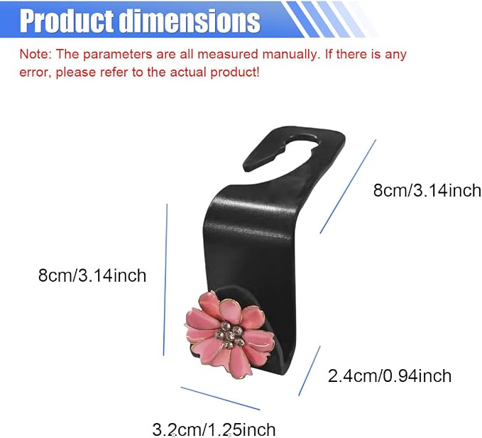 Craedli 2PCS Bling Car Seat Headrest Hook, Cute Rhinestone Flower Seat Back Storage Organizer Hanger Car Purse and Bag Hooks Holder, Universal Interior Accessories for Handbag Grocery Bag Coat (Pink)