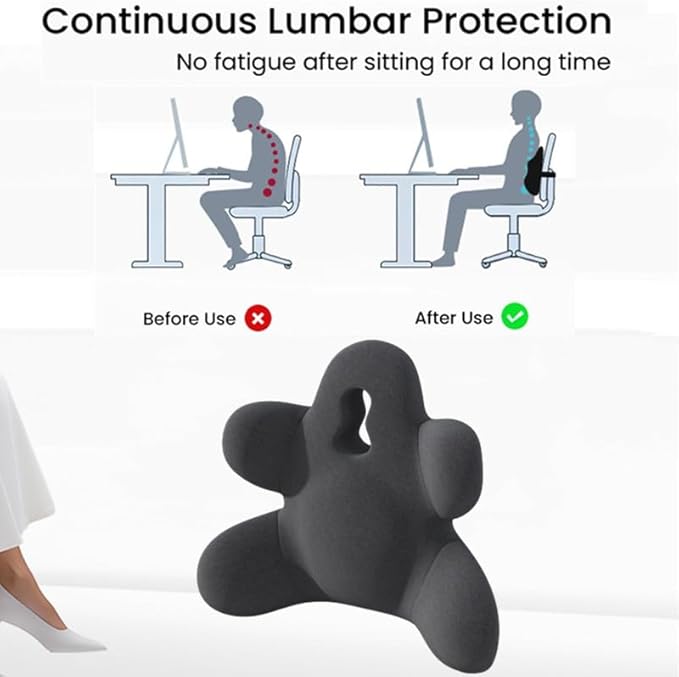 Lumbar Support Pillow for Office Chair, Back Pillow Lumbar Support for Car, Chair, Sofa - Improve Lower Back Pain Relief & Sitting Posture, Memory Foam Back Cushion for Long Sitting (B-Pink Grey)