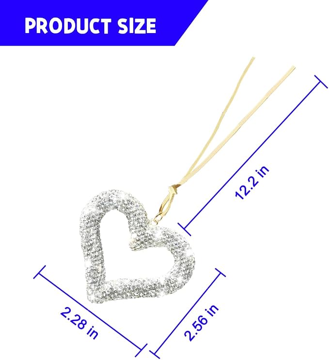 Mandark Bling Heart Car Hanging Accessories, Crystal Rhinestone Vehicle Rear View Mirror Charm Pendant Ornaments, Cute Diamond Auto Interior Hanger Decoration for Women Girls（Silver）