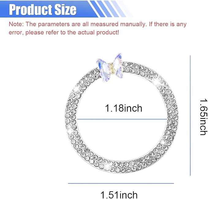 Bling Butterfly Car Engine Push Start Button Ring Sticker (White) | Crystal Rhinestone Auto Key Ignition Knob Ring Emblem, Sparkling Auto Interior Decoration Accessories for Women