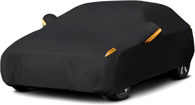 MORNYRAY Waterproof Car Cover All Weather Snowproof UV Protection Windproof Outdoor Full car Cover, Universal Fit for Sedan (Fit Sedan Length 194-206 inch, All Black)