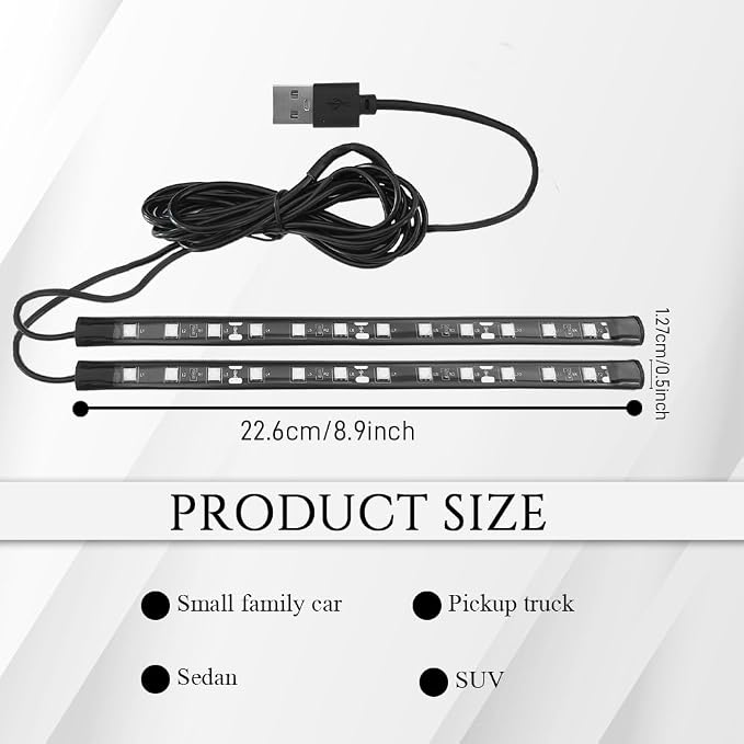 Car LED Strip Light, Car Interior Lights, 12V 24 LED Auto Under Dash Atmosphere Lights with USB Port, Auto Atmosphere Under Dash Lighting Kit for Vehicles (Red, USB)
