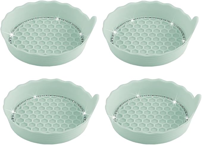 HZEL 4PCS Bling Car Cup Holder Coaster, Shiny Crystal Rhinestone Silicone Dustproof Drink Cup Insert Pad, Dazzling Automotive Interior Water Bottle Holder Embedded Mat, Universal Fit (Cyan)