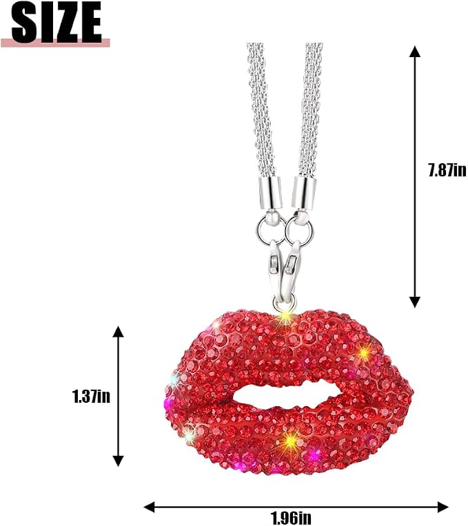 Bittwee Bling Lip Diamond Car Hanging, Crystal Rinestones Auto Rear View Mirror Charms Ornament, Lucky Vehicle Interior Pendant Decoration Accessories, Universal for SUV Sedan Truck(Red)