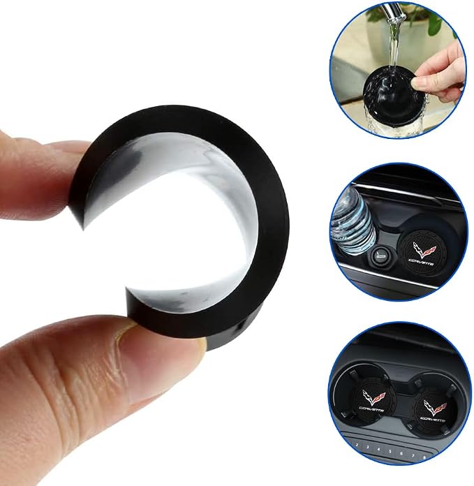 Black Silicone Car Coasters for Corvette Series Series Non-Slip Car Cup Holder Coasters,Car Interior Accessory for Car Cup Holder 2Pcs 2.75 Inch