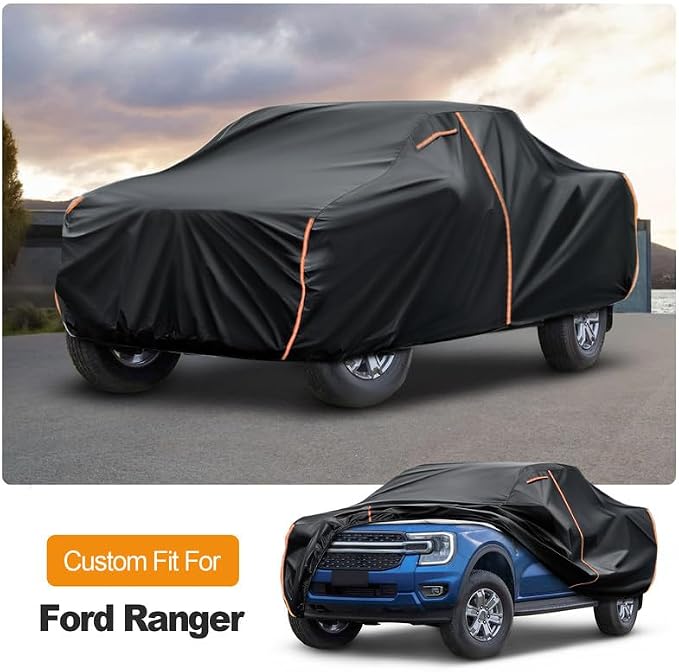 Truck Cover Custom Fit for Ford Ranger 2024–2026 Crew Cab (SuperCrew), Waterproof PEVA with Soft Cotton Lining, All Weather Protection, Full Pickup Cover with Door Zipper