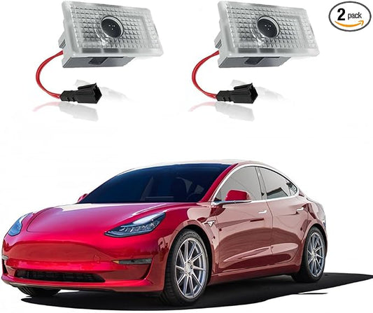 High Definition LED Projection Welcome Light，Logo Projector Puddle Lights，Compatible with Model Y、Model 3、Model S 、Model X，Plug and Play (2PCS)