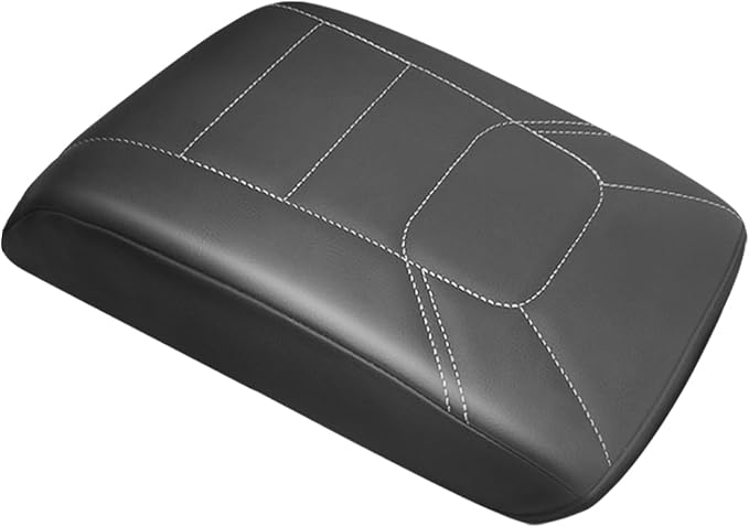 Muslogy Center Console Armrest Cover Fit for Mazda CX-5 CX5 2017-2025 Accessories, Comfort Armrest Pad Console Lid Cushion Vegan Leather Regular Thick (Black/White Trim)