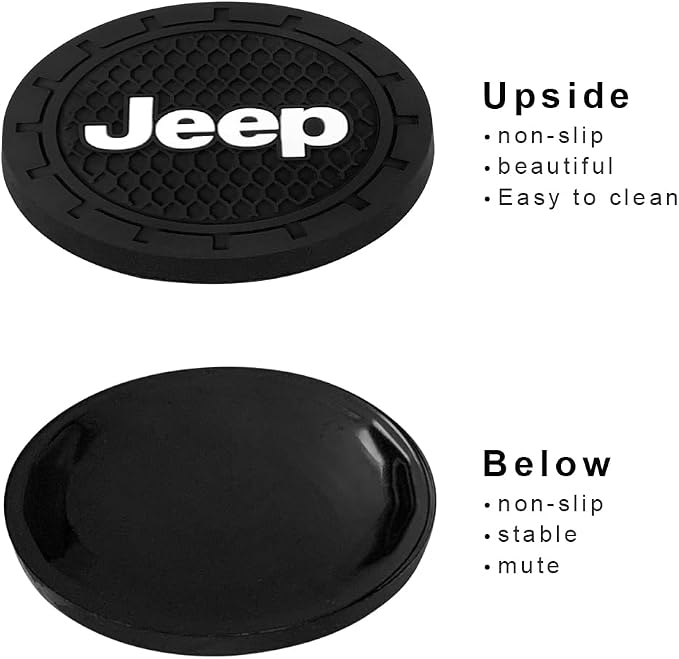 Car Cup Holder Coaster for Jeep Series Recessed Silicone Cupholder Coaster Interior Accessories 2.75in 2Pieces Black