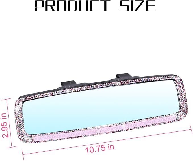 Bling Car Rear View Mirror, Rhinestones Crystal Clip-on Rearview Mirror with HD Glass, Compatible with Most Cars, SUVs, Vehicles, Auto Interior Accessories for Women Girl (Pink)