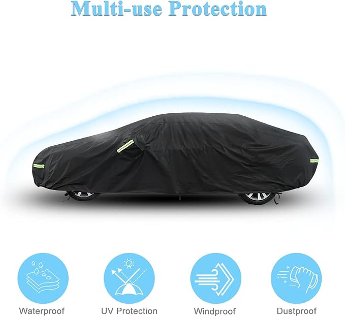 Car Cover for Honda Civic, Waterproof with Door Zipper | Custom Fit，All Weather Protection，Rain & Snow Proof，Windproof，Reflective Strips，Indoor&Outdoor Full Exterior